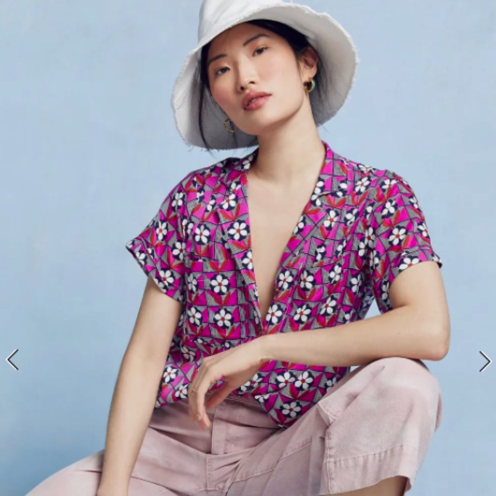 Anthropologie Maeve Bon Voyage Floral Buttondown